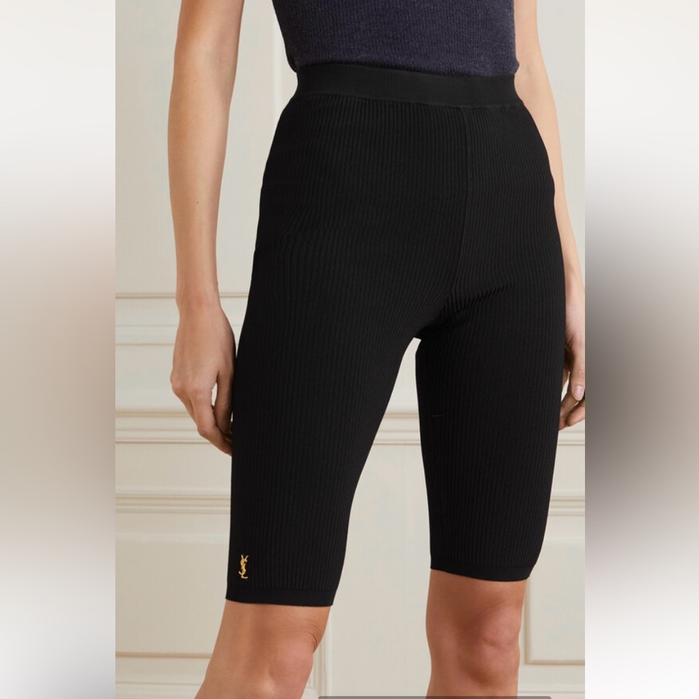 YSL Saint Laurent Black Biker Shorts in Ribbed Knit  High-Waisted Stretch